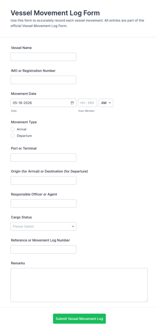 Vessel Movement Log Form Template