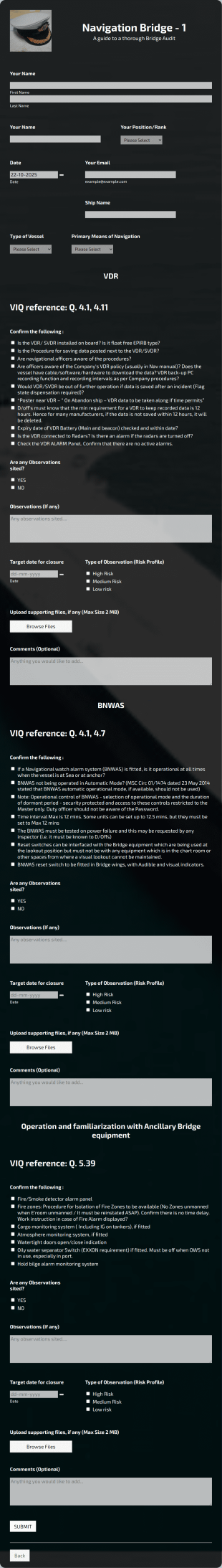 Vessel Navigation Bridge Check Form Template