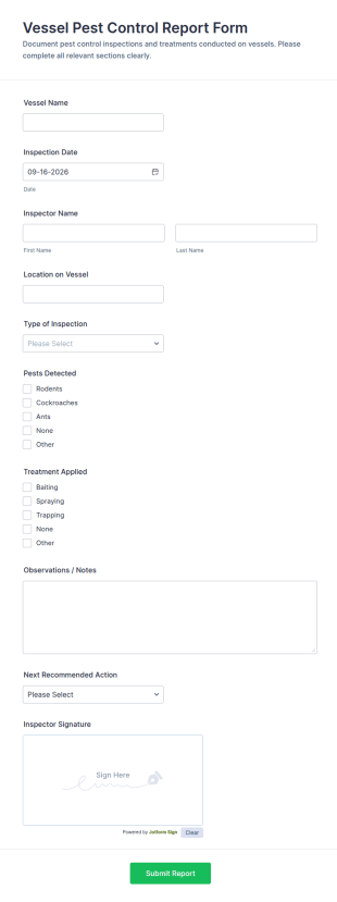 Vessel Pest Control Report Form Template