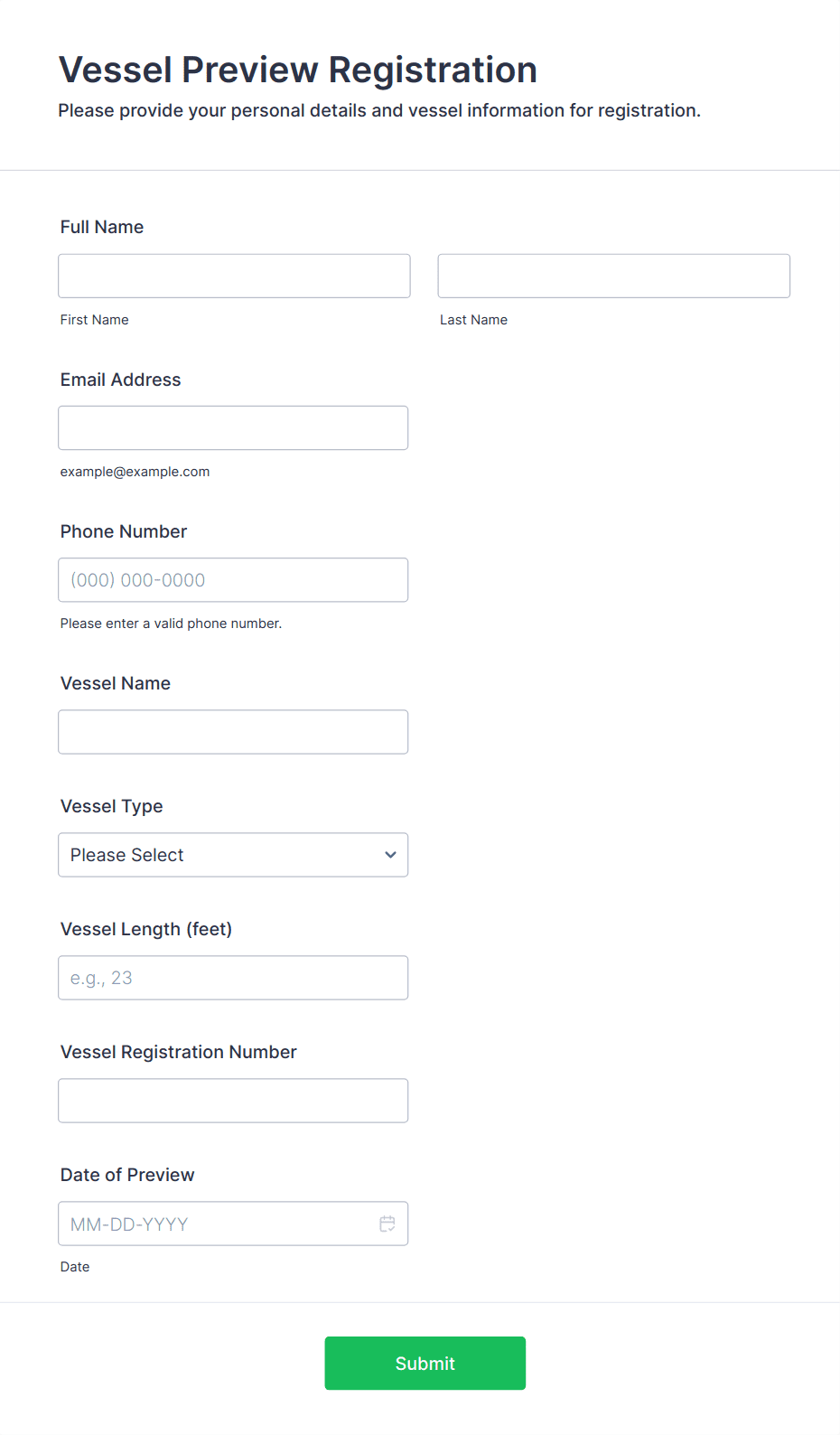 Vessel Preview Registration Form Template | Jotform