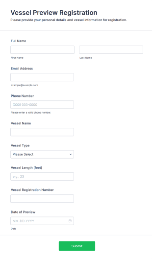 Vessel Preview Registration Form Template
