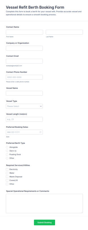 Vessel Refit Berth Booking Form Template