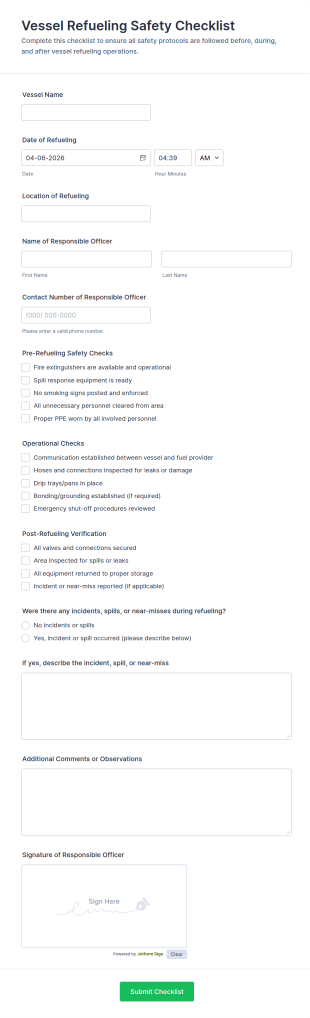 Vessel Refueling Safety Checklist Form Template