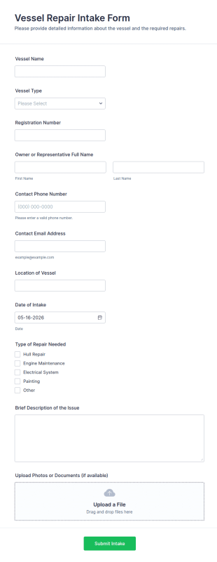 Vessel Repair Intake Form Template
