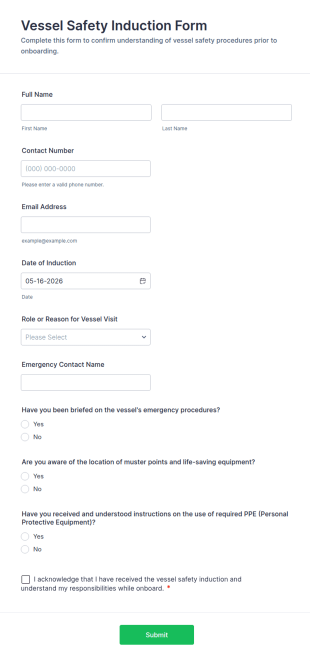 Vessel Safety Induction Form Template