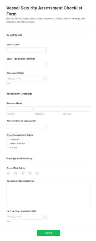 Vessel Security Assessment Checklist Form Template