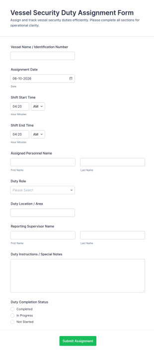 Vessel Security Duty Assignment Form Template