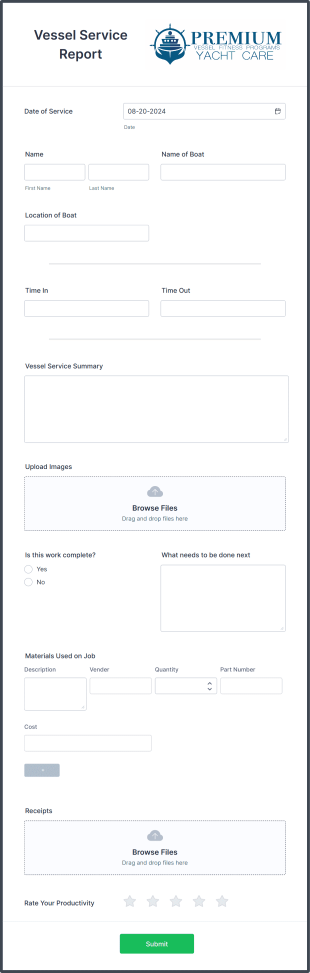 Vessel Service Report Form Template