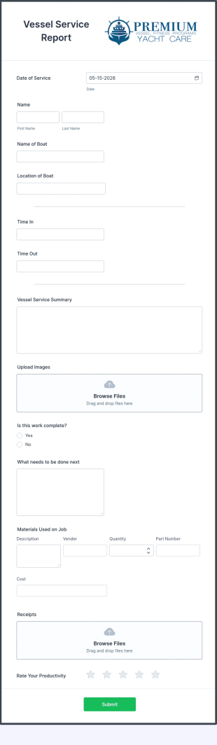 Vessel Service Report Form Template