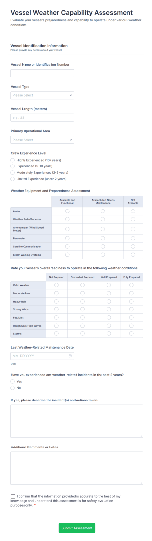 Vessel Weather Capability Assessment Form Template