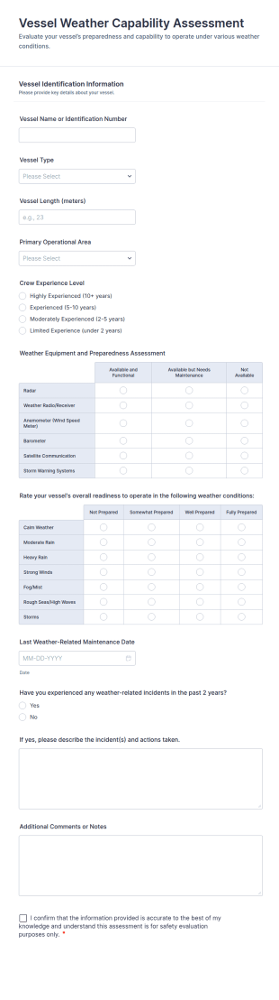 Vessel Weather Capability Assessment Form Template