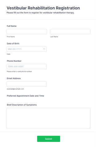 Vestibular Rehabilitation Registration Form Template