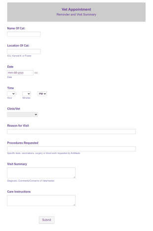 Vet Appointment Form Template