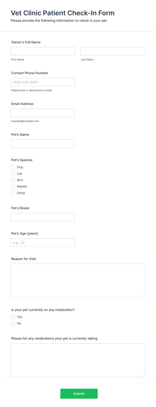 Vet Clinic Patient Check In Form Template