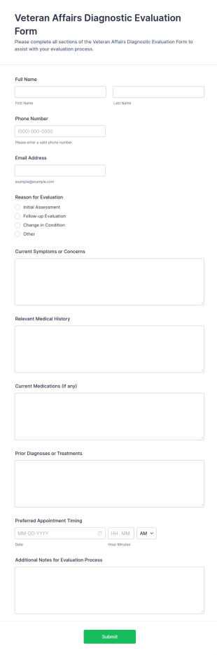Veteran Affairs Diagnostic Evaluation Form Template