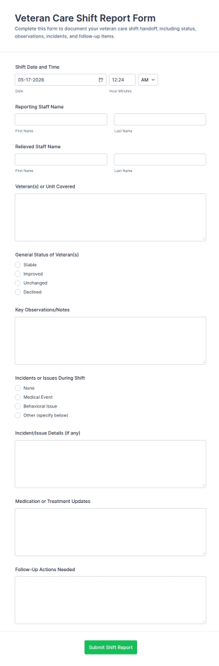 Veteran Care Shift Report Form Template