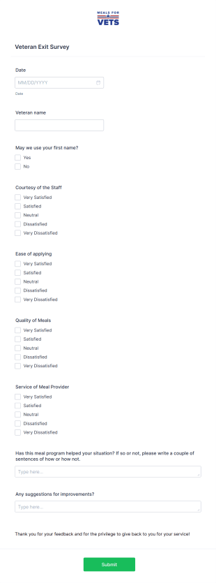 Veteran Exit Survey Form Template