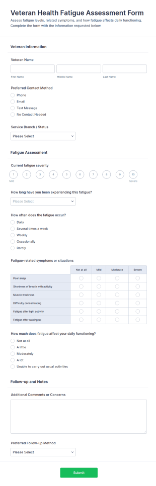 Veteran Health Fatigue Assessment Form Template