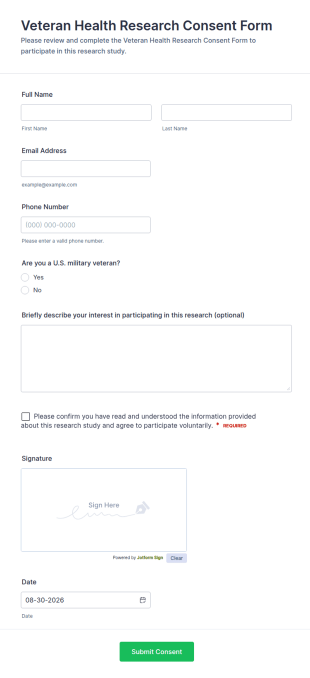 Veteran Health Research Consent Form Template