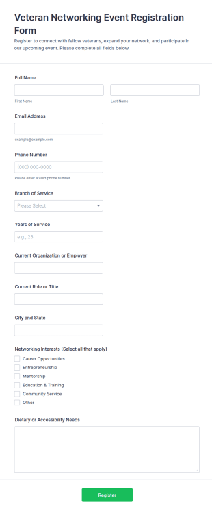 Veteran Networking Event Registration Form Template
