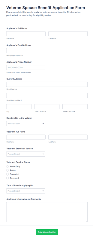 Veteran Spouse Benefit Application Form Template