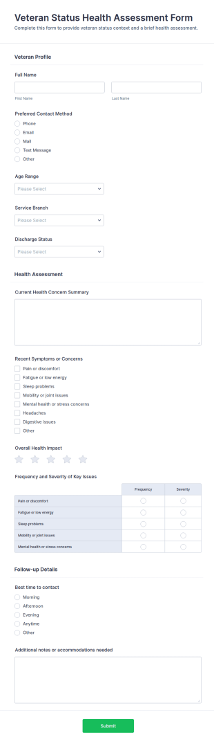 Veteran Status Health Assessment Form Template