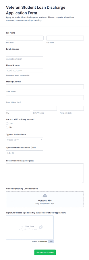 Veteran Student Loan Discharge Application Form Template