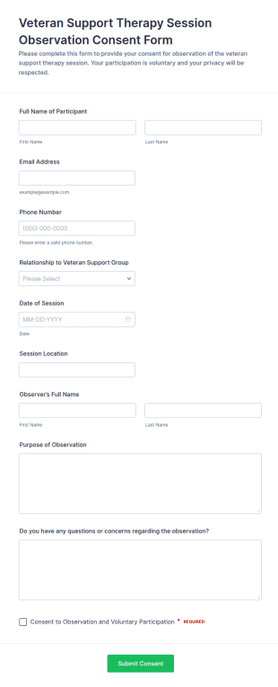 Veteran Support Therapy Session Observation Consent Form Template
