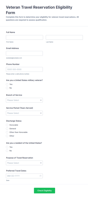 Veteran Travel Reservation Eligibility Form Template