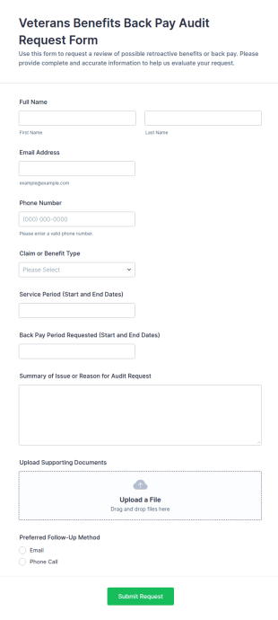 Veterans Benefits Back Pay Audit Request Form Template