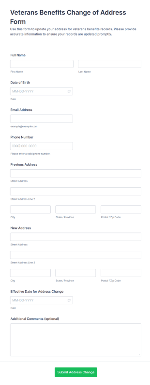 Veterans Benefits Change Of Address Form Template