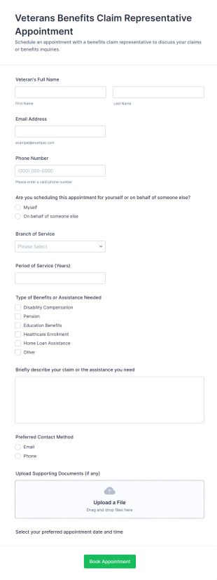 Veterans Benefits Claim Representative Appointment Form Template