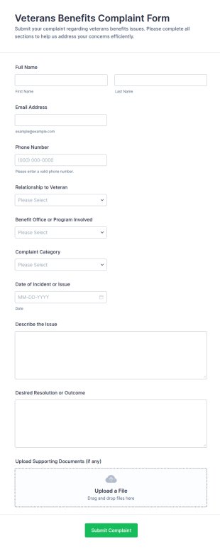 Veterans Benefits Complaint Form Template