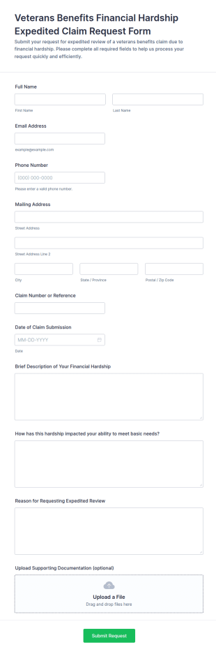 Veterans Benefits Financial Hardship Expedited Claim Request Form Template