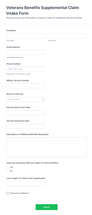Veterans Benefits Supplemental Claim Intake Form Template