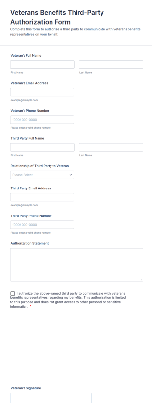 Veterans Benefits Third Party Authorization Form Template