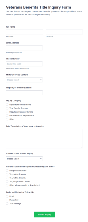 Veterans Benefits Title Inquiry Form Template