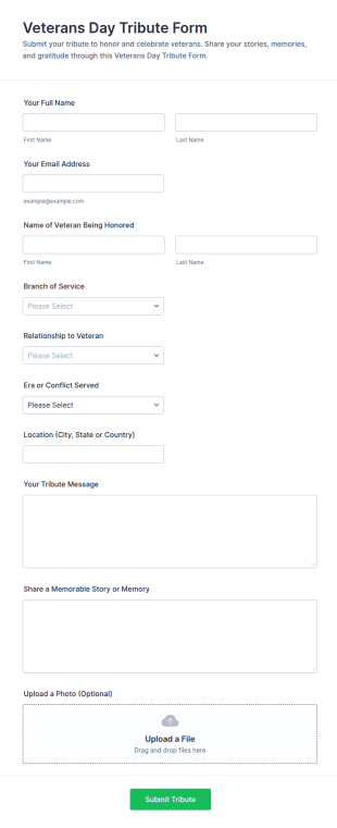 Veterans Day Tribute Form Template