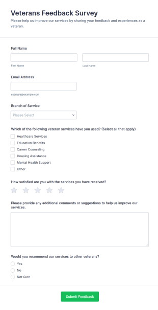 Veterans Feedback Survey Form Template