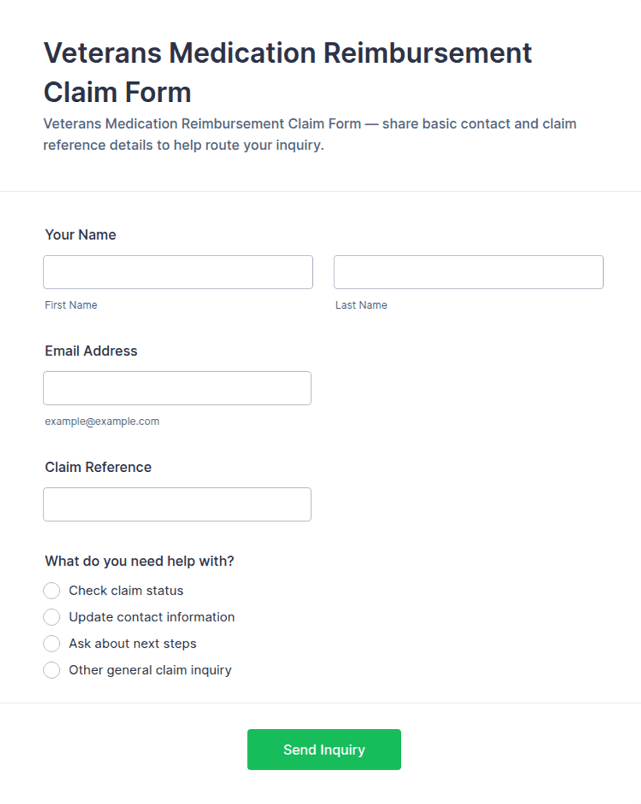 Veterans Medication Reimbursement Claim Form Template | Jotform