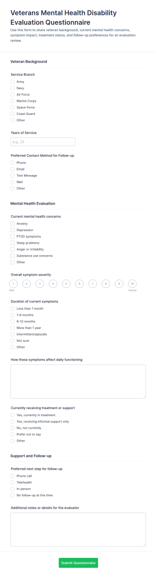 Veterans Mental Health Disability Evaluation Form Template