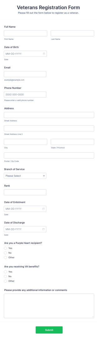 Veterans Registration Form Template