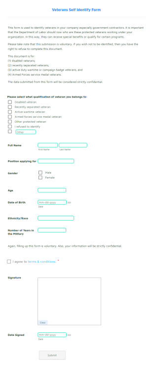 Veterans Self Identify Form Template