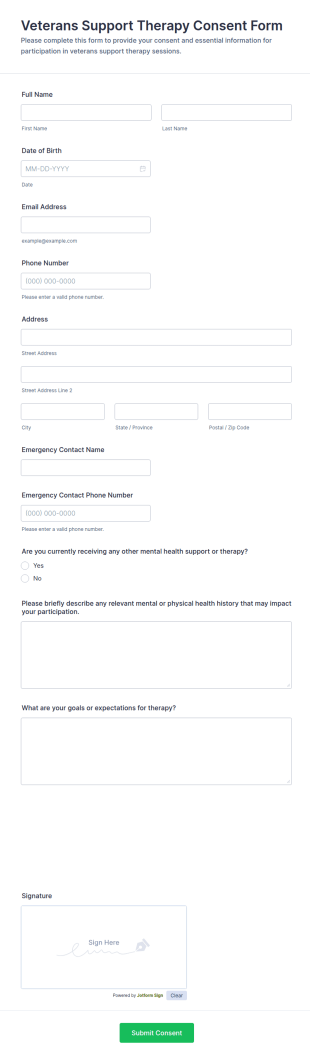 Veterans Support Therapy Consent Form Template