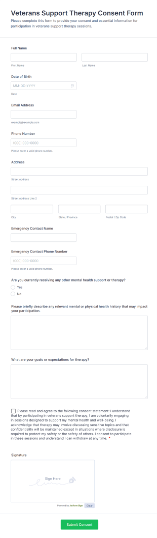 Veterans Support Therapy Consent Form Template
