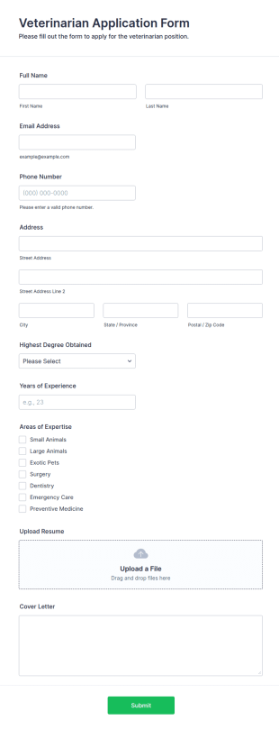 Veterinarian Application Form Template