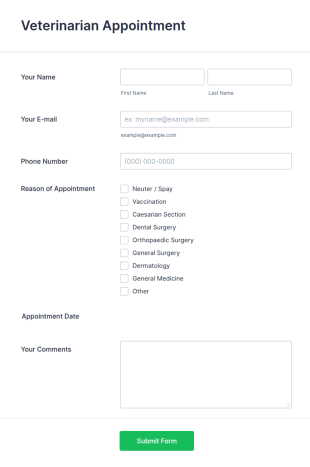 Veterinarian Appointment Form Template