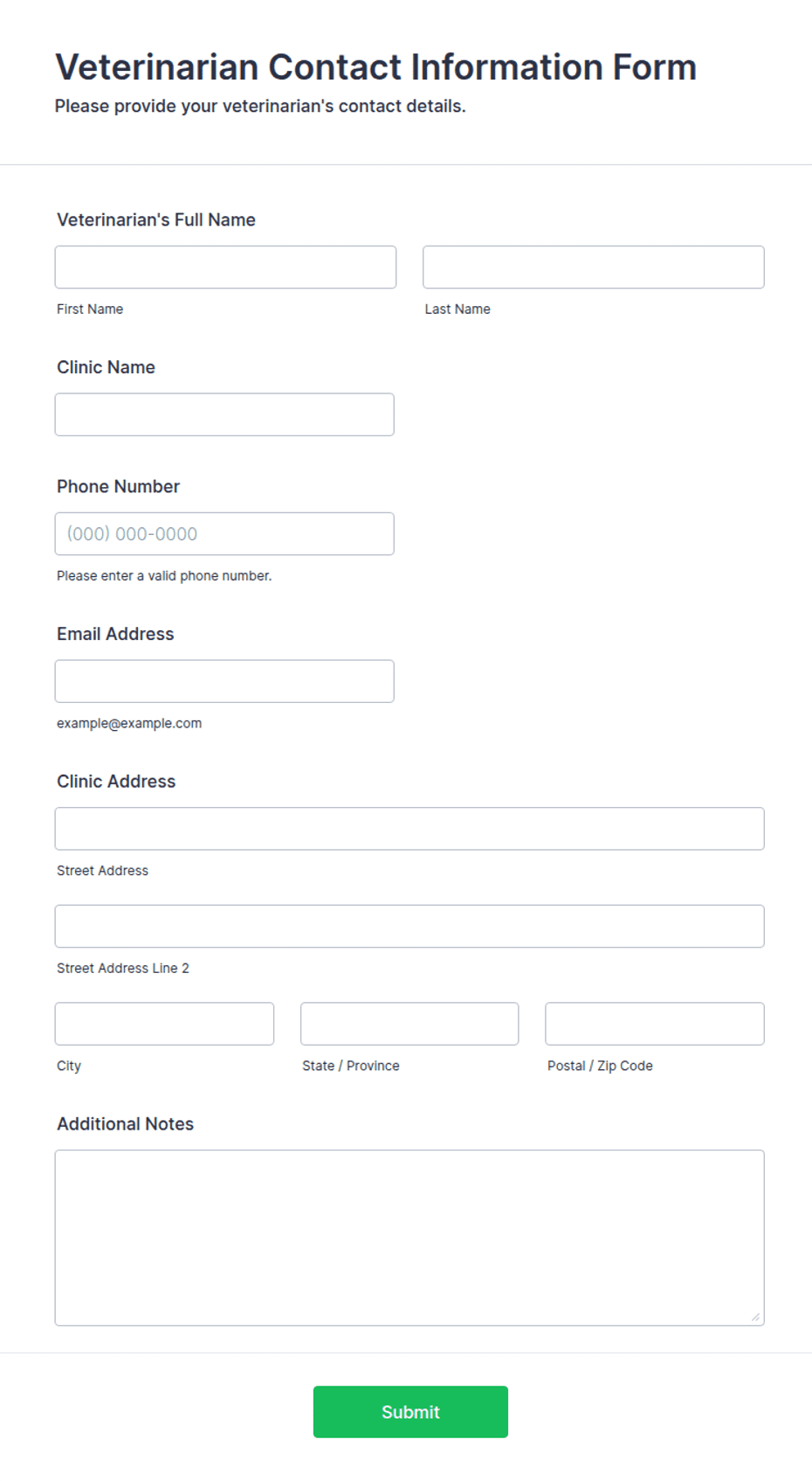 Veterinarian Contact Information Form Template | Jotform