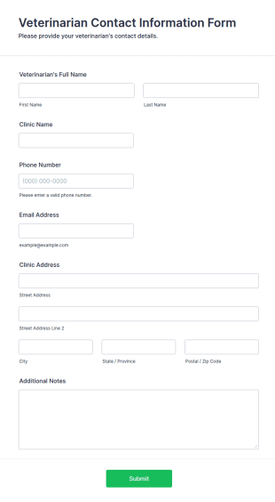 Veterinarian Contact Information Form Template