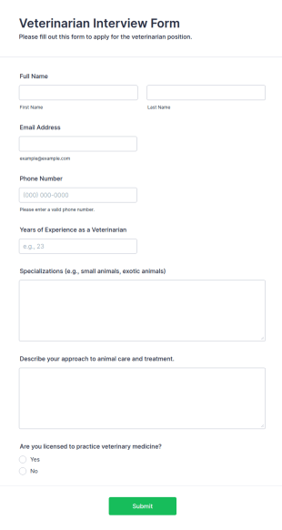 Veterinarian Interview Form Template